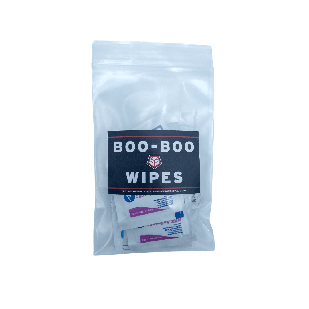 Refuge Medical Boo Boo Wipes on poly bag