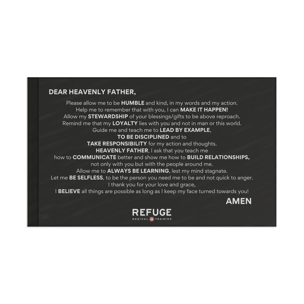 60" x 36" Refuge Core Values Prayer flag - black with white text