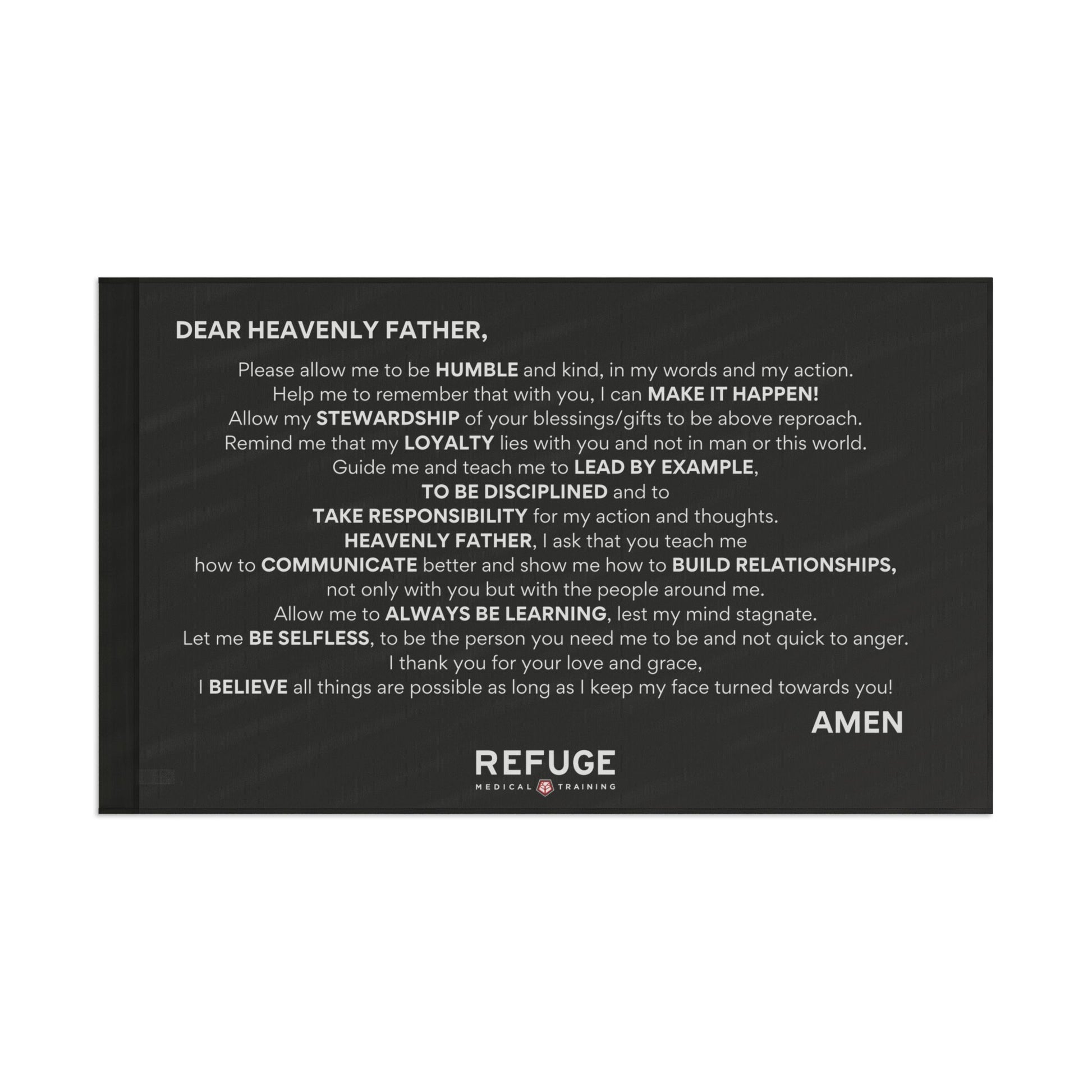 60" x 36" Refuge Core Values Prayer flag - black with white text