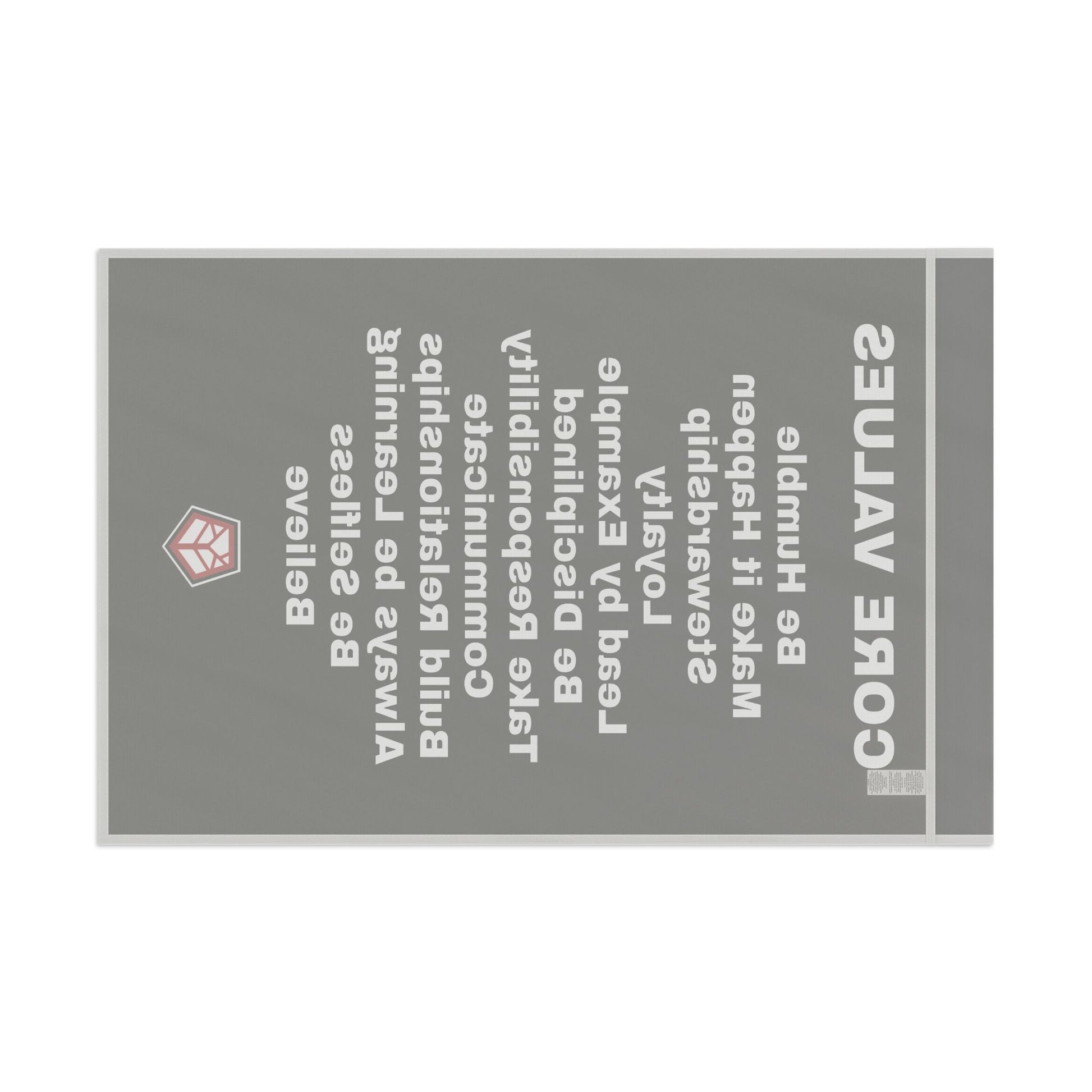 18" x 12" Refuge Core Values Flag black with white letters (back)
