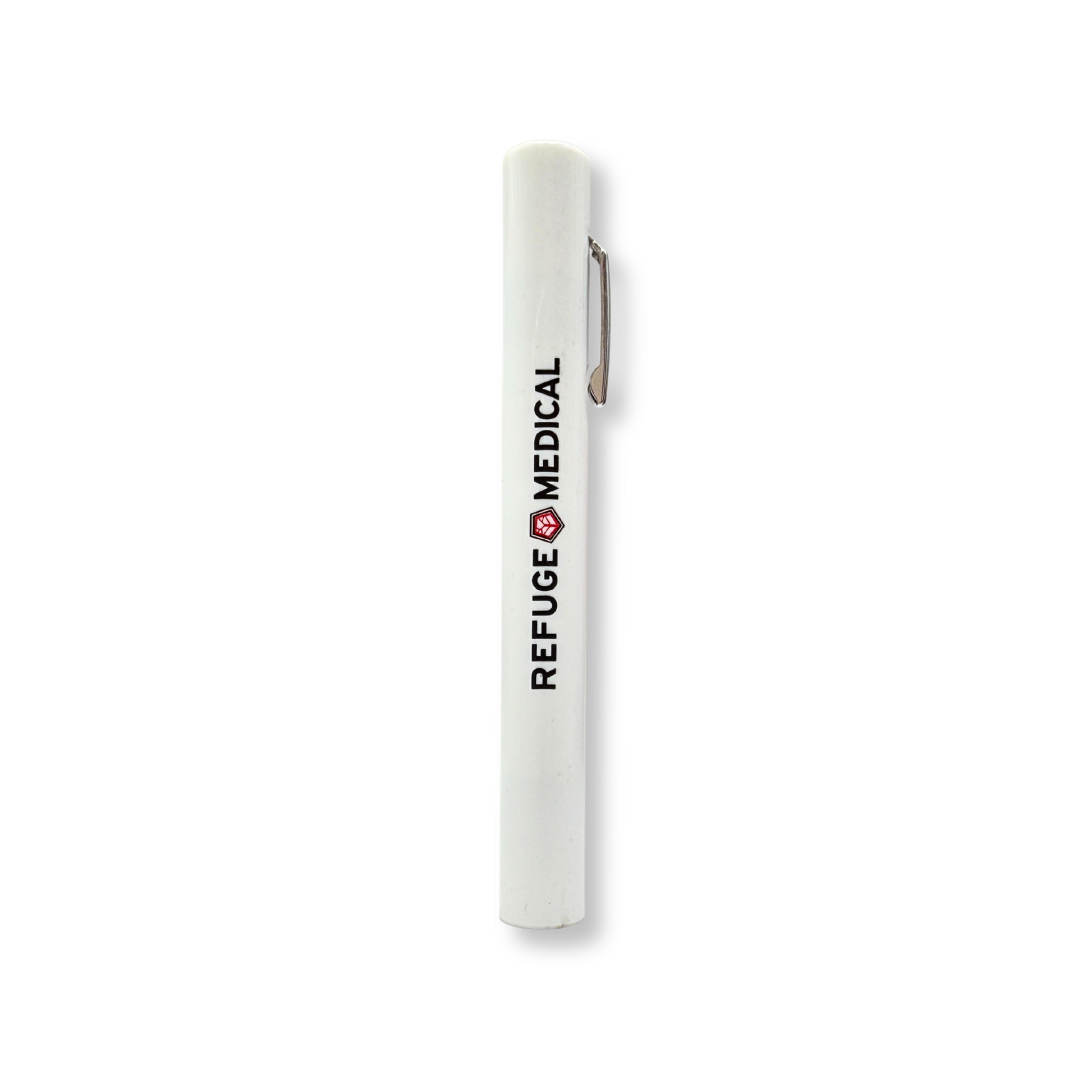 White exam pen with 'Refuge Medical' branding on a white background