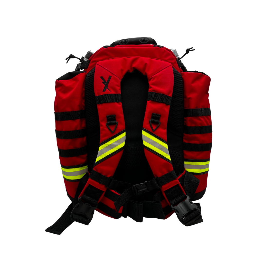 Refuge Medical STOMP First Aid Backpack - Red, back view