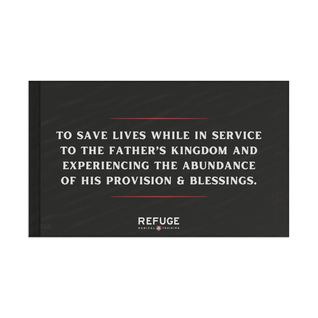 60" x 36" Refuge Mission Statement Flag - black with white letters