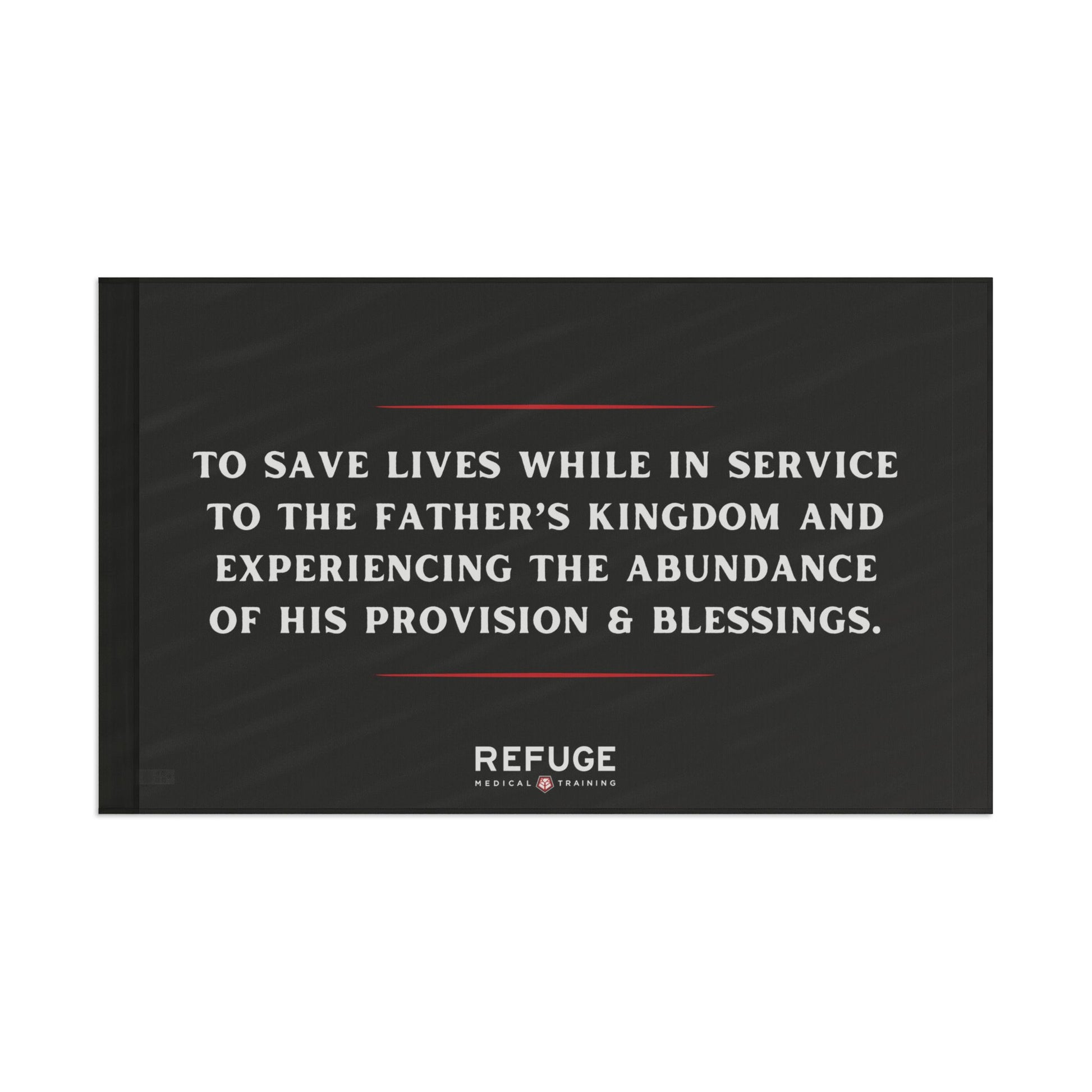 60" x 36" Refuge Mission Statement Flag - black with white letters
