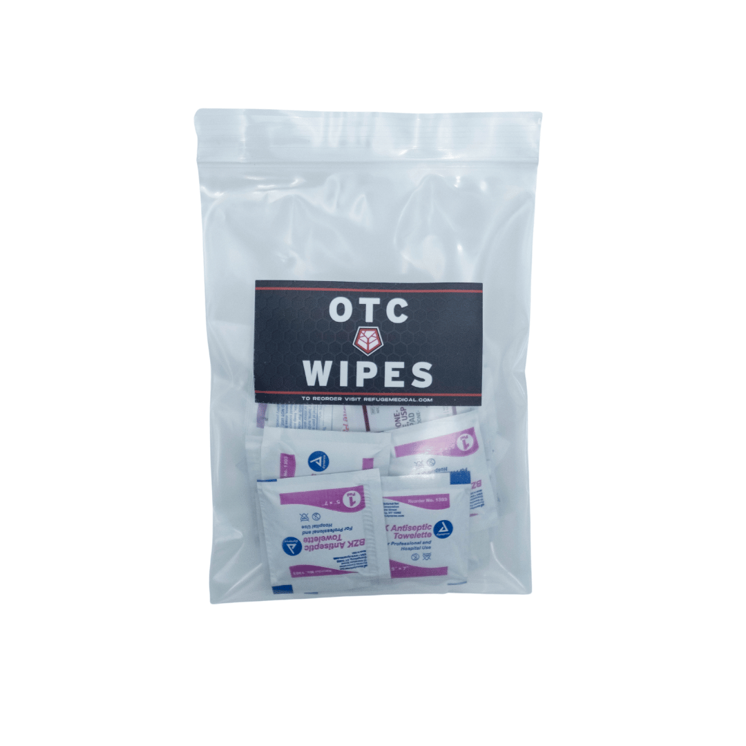Refuge Medical Adventure Wipes components in poly bag