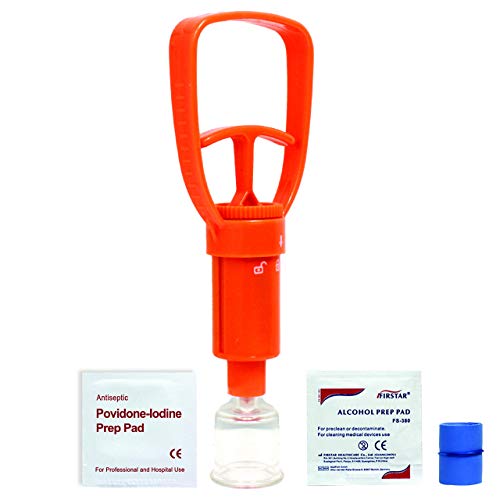 Snake Bite Venom Extractor Kit - red extractor, providone-iodine prep pad, alcohol prep pad, tourniquet