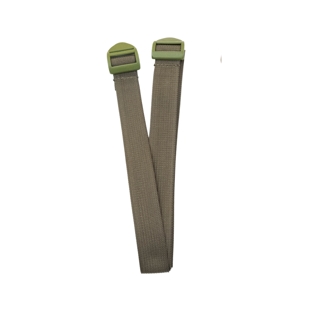 Ranger green attachment straps designed for securing a first aid kit in a vehicle headrest.