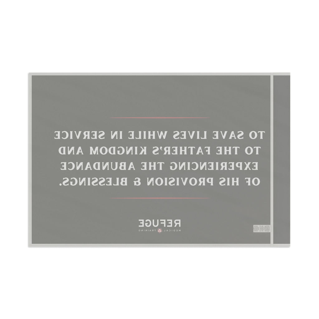 18" x 12" Refuge Mission Statement Flag - black with white letters (back)