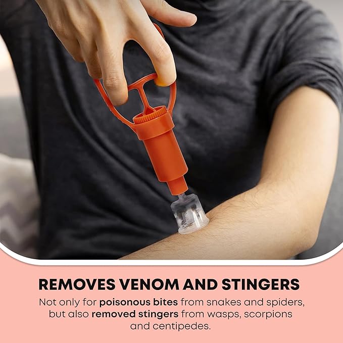 Snake Bite Venom Extractor Kit - red extractor, providone-iodine prep pad, alcohol prep pad, tourniquet