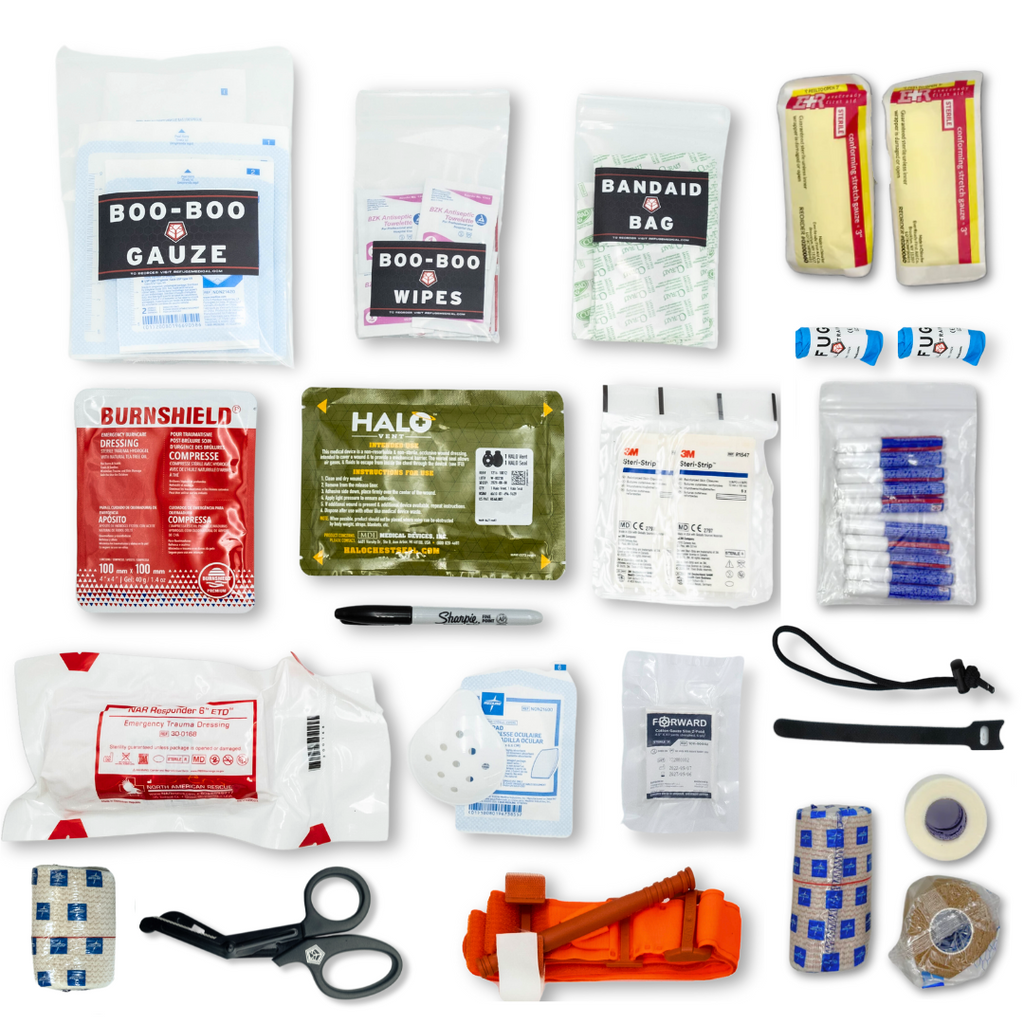 Refuge Medical BikerFAK First Aid Kit - Components included in the BikerFAK