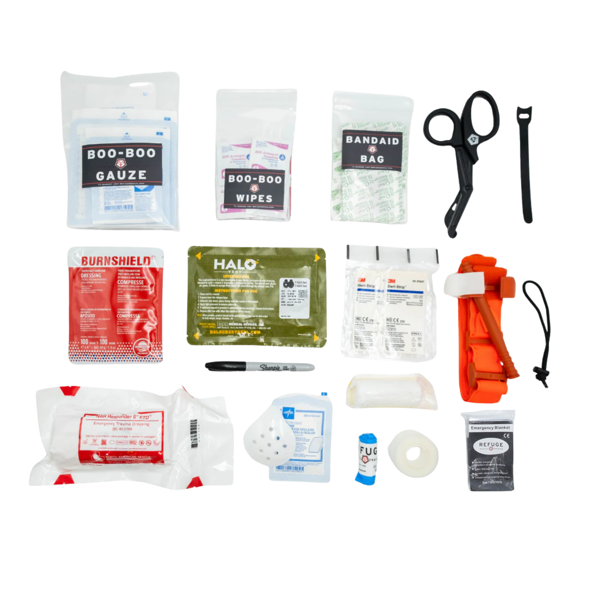 Refuge Medical BearMIN First Aid Kit -  Components included in the BearMIN