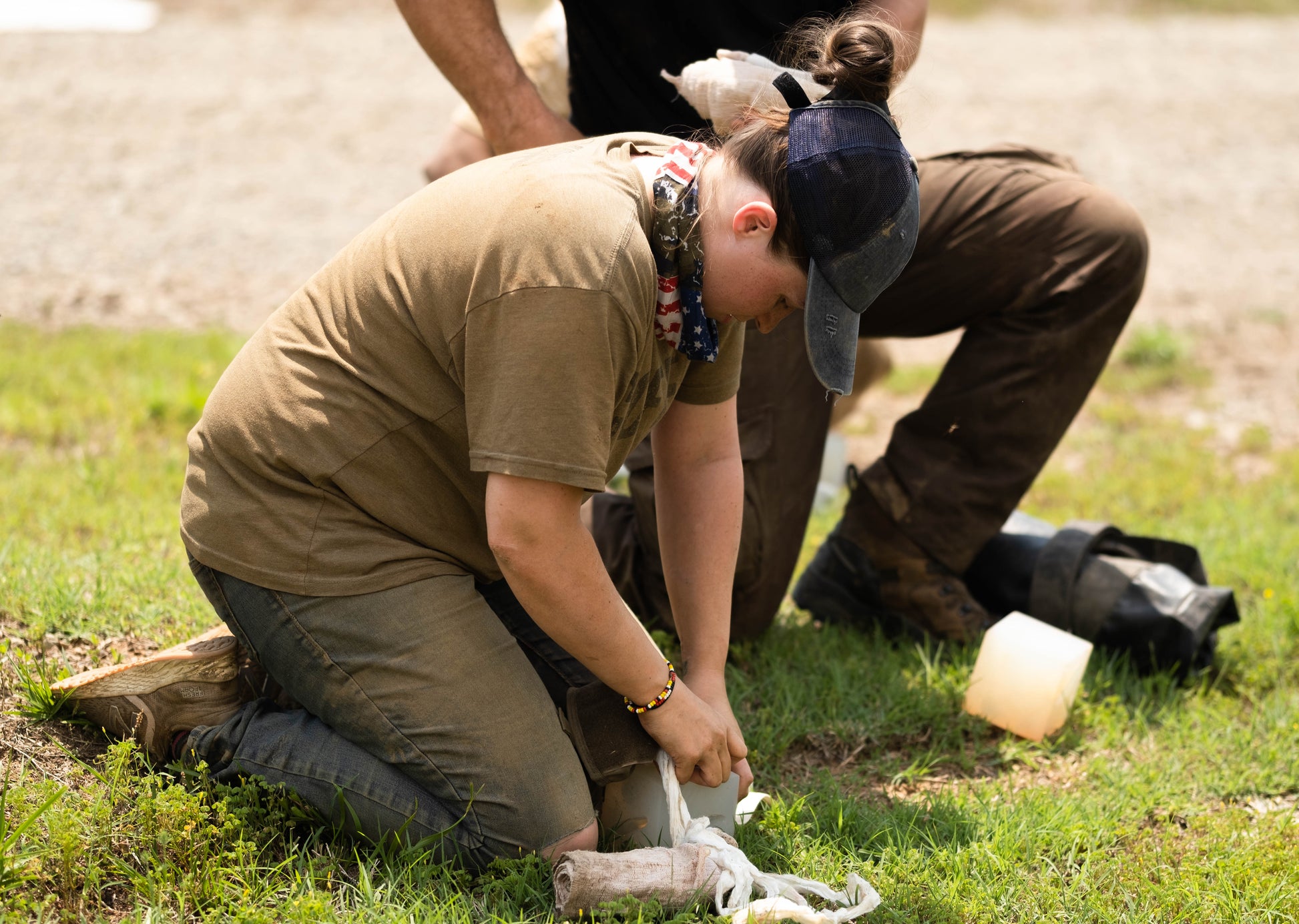 Student doing a simulated wound packing training