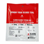 Eldon Blood Typing Kit packaging with red and white design on a white background