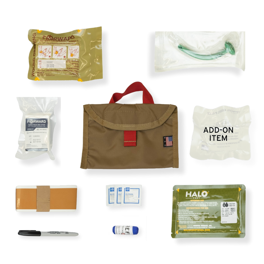 Refuge Medical POC-Kit First Aid Kit - Coyote tan, components included with POC Kit