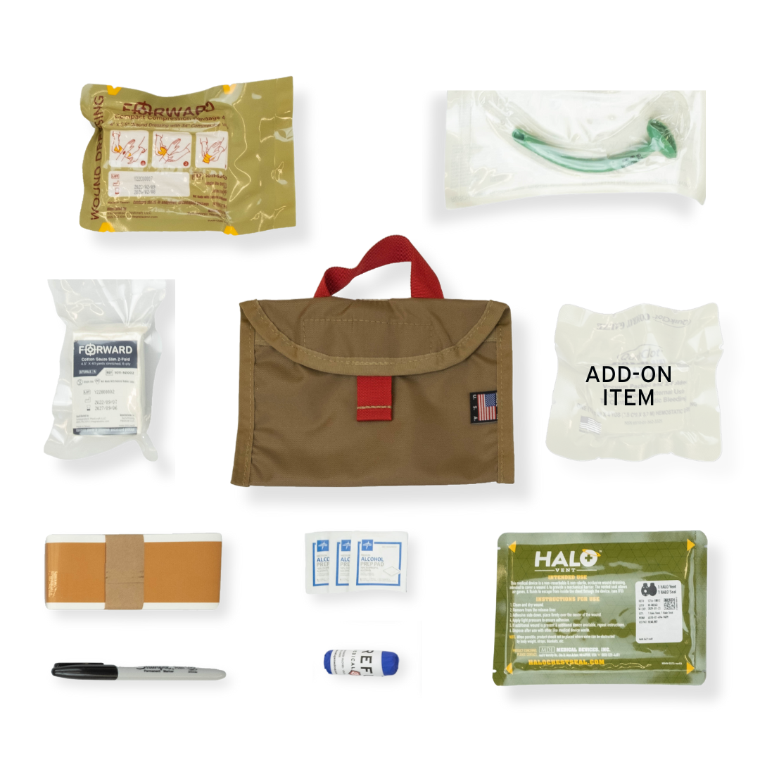 Refuge Medical POC-Kit First Aid Kit - Coyote tan, components included with POC Kit