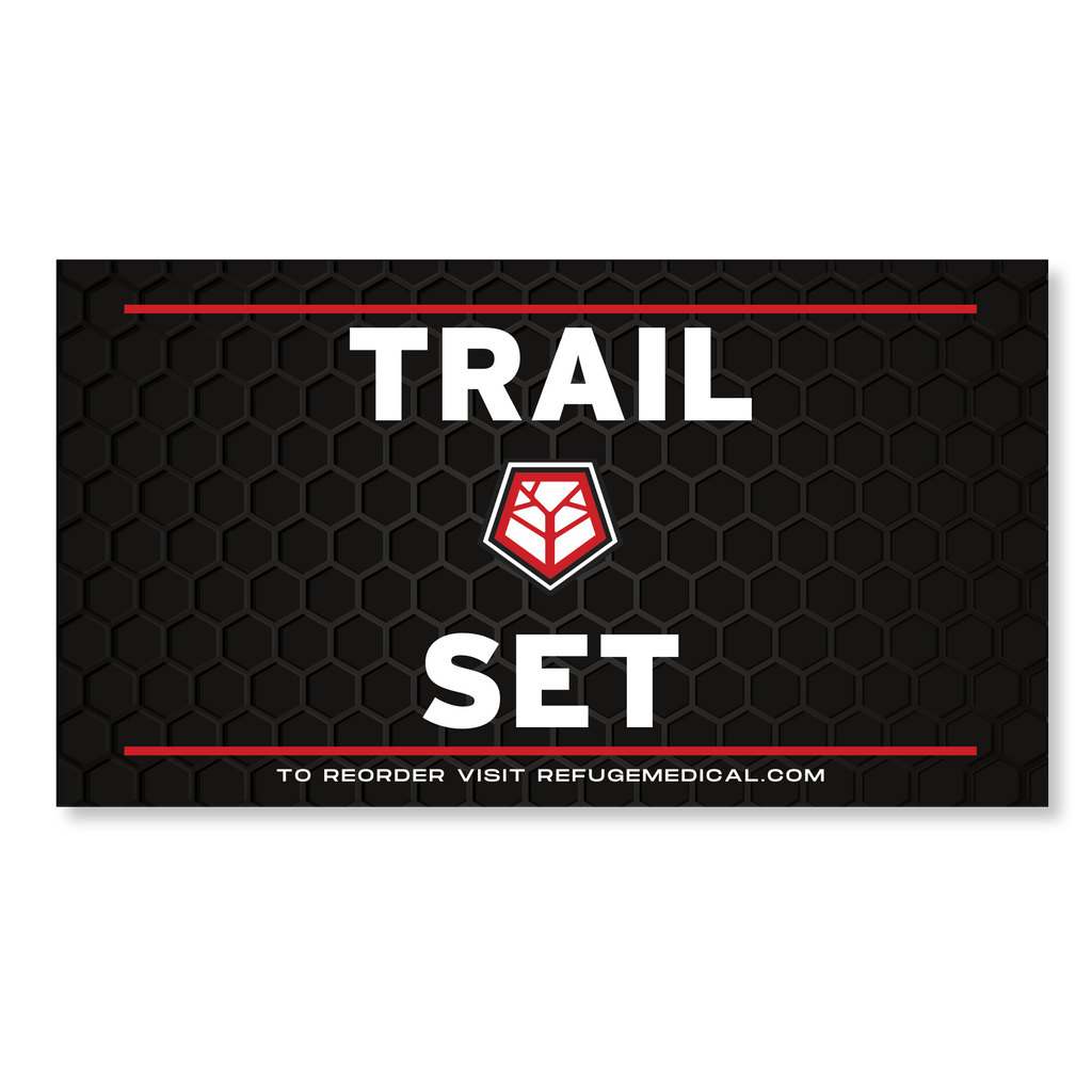 Trail Set, white words, red accents, Refuge Logo