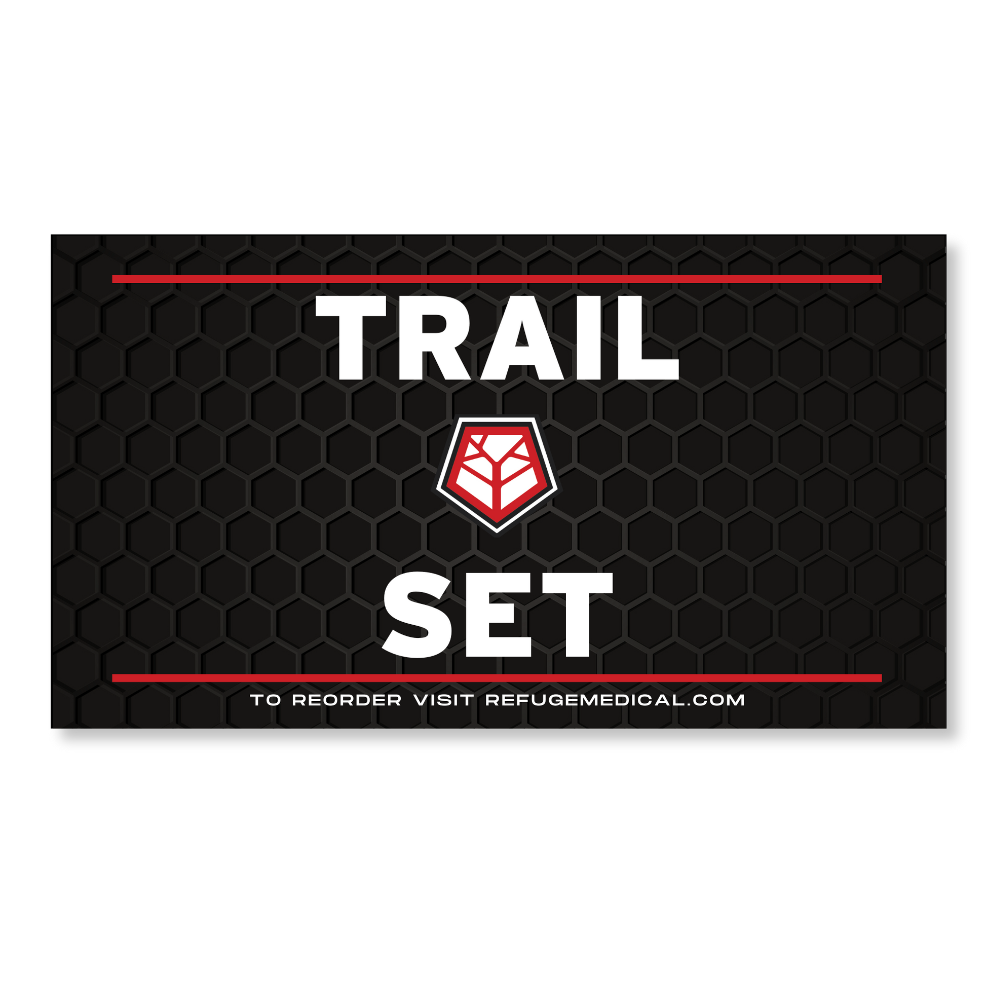 Trail Set, white words, red accents, Refuge Logo