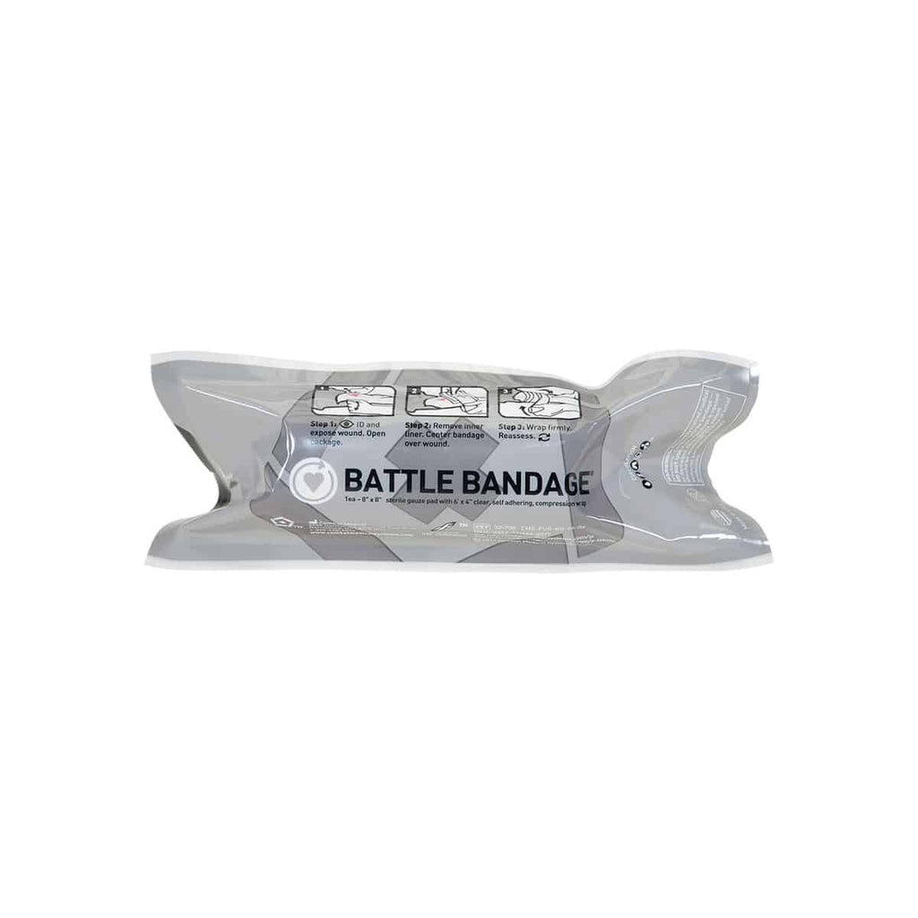 Packaged Battle Bandage compression band, with product information printed on the packaging.