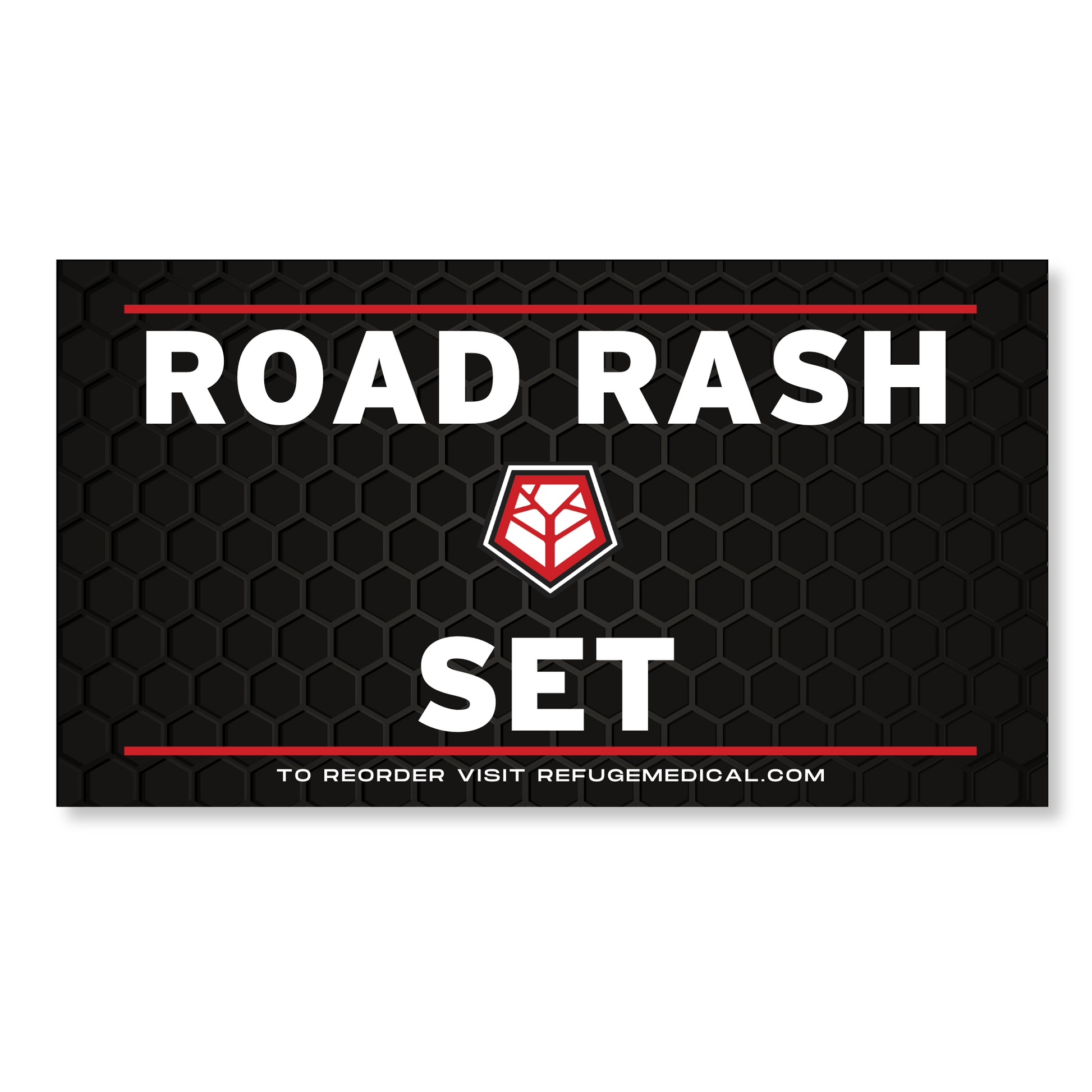 Road Rash Set label, white words, red accents, Refuge Logo