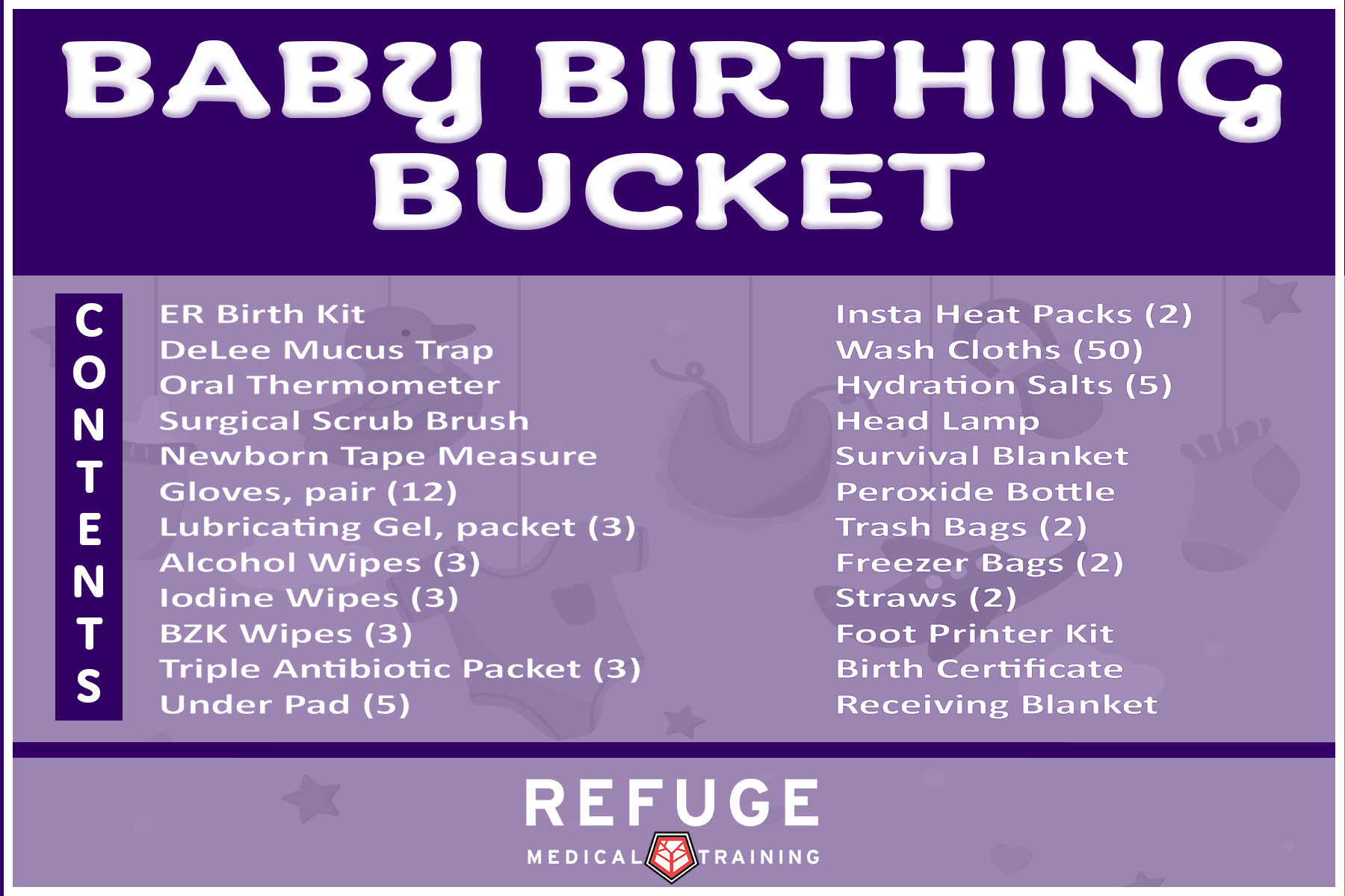 Refuge Medical Birth and Postpartum Bucket First Aid - Birth Bucket label
