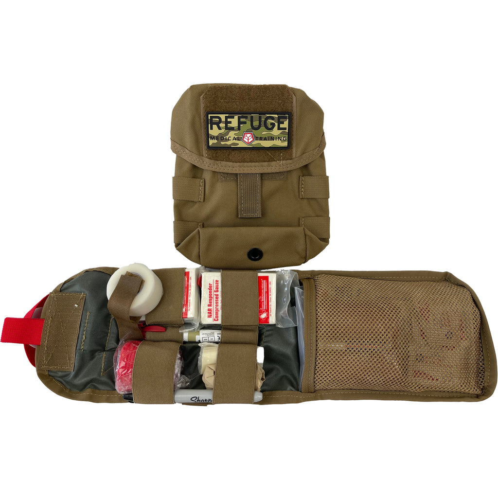Refuge Medical Rottie K9 first aid kit - Coyote Tan inner pouch laid out
